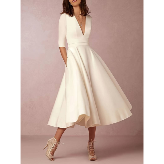 Leila | Dames Midi Jurk | V-hals