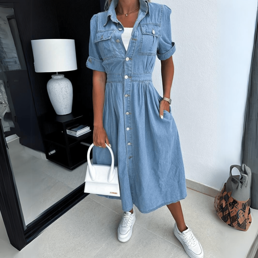 Saar | Dames Midi Jurk | Met Knoopdetails