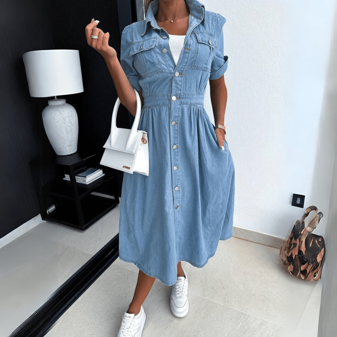 Saar | Dames Midi Jurk | Met Knoopdetails