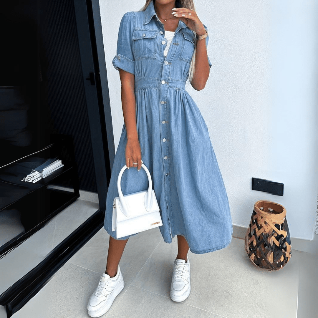 Saar | Dames Midi Jurk | Met Knoopdetails